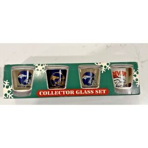 HUNTER Fan Collector Glasses (4 in Set) Denver Bronco's NFL 4 Shot Glass NIB